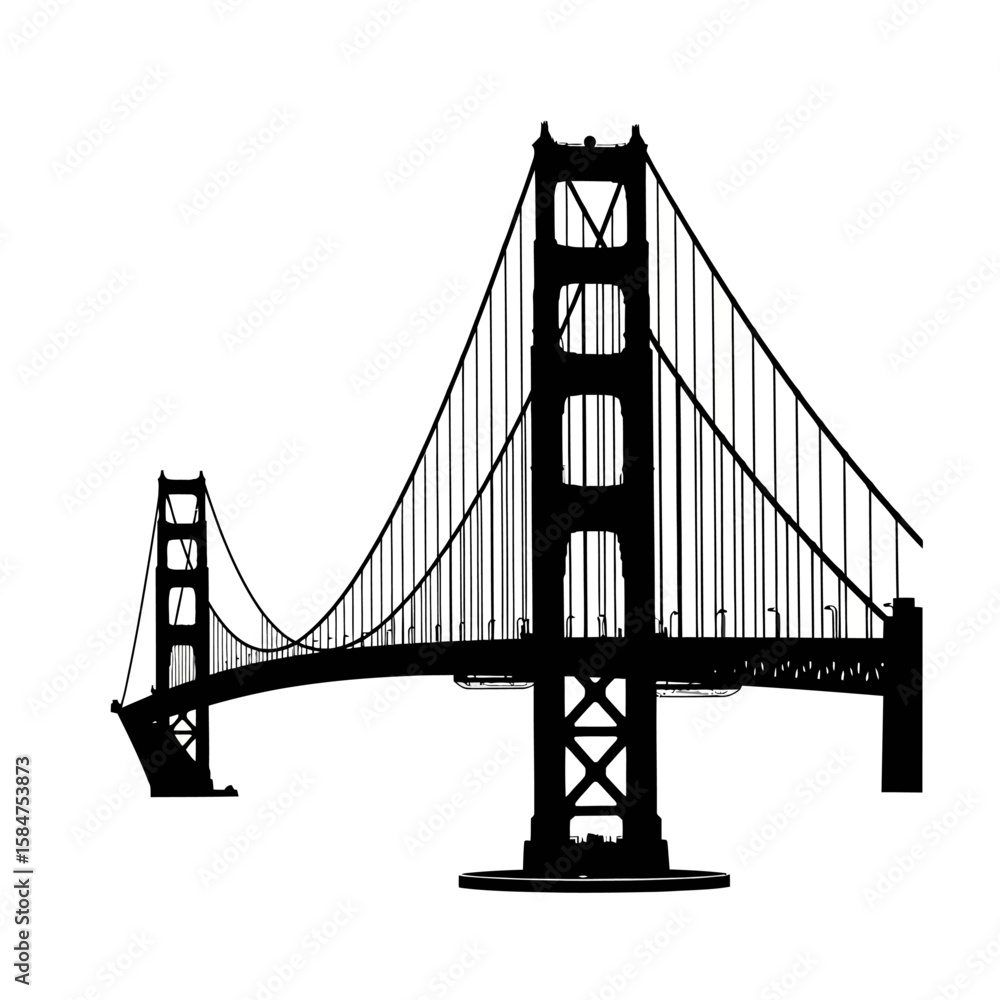 Obraz premium Silhouette of the Golden Gate Bridge, a suspension bridge spanning a body of water.