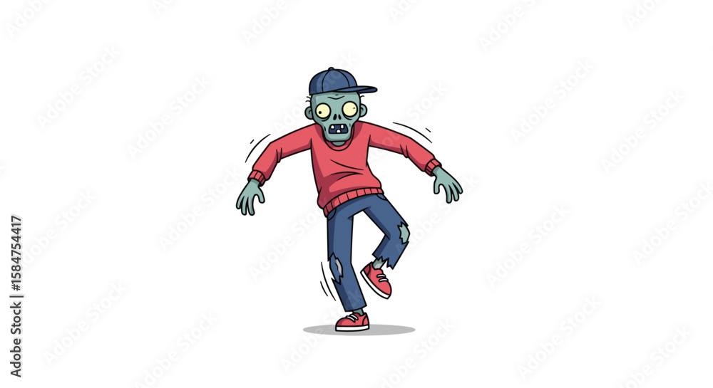 Fototapeta premium An Animated Zombie Doing the Robot Dance While Wearing a Baseball Cap and Red Hoodie