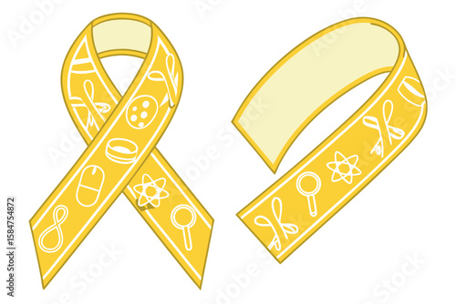 Yellow Awareness Ribbons with Medical and Scientific Icons