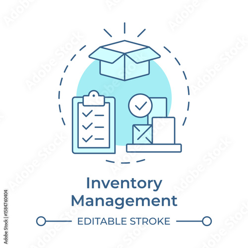 Inventory management soft blue concept icon. Forecasting production needs. Benefit of capacity regulation. Round shape line illustration. Abstract idea. Graphic design. Easy to use in presentation