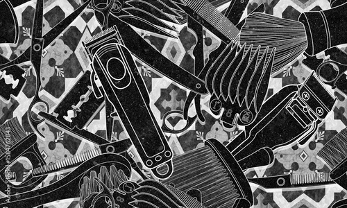 Wallpaper Mural Seamless barber tools pattern illustration mixed textured background and wallpaper design.	 Torontodigital.ca