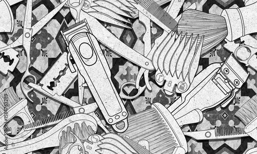 Wallpaper Mural Seamless barber tools pattern illustration mixed textured background and wallpaper design.	 Torontodigital.ca