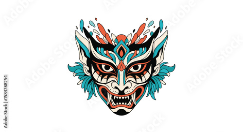 Intricate Artistic Representation of a Fierce Mythological Creature's Visage