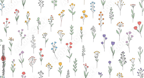A Charming Collection of Delicate Wildflowers in a Whimsical Pattern Perfect for Spring and Summer Designs