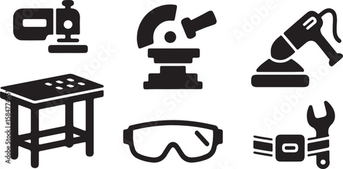 Collection of Workshop Tools and Safety Gear Icons