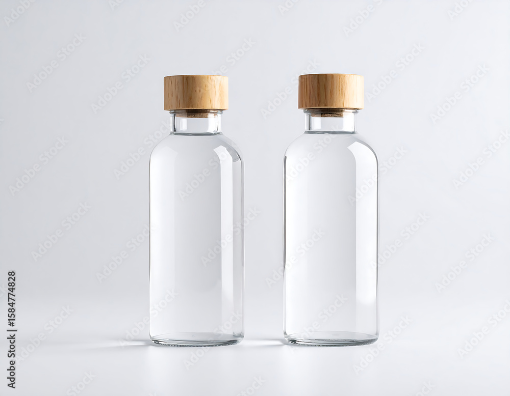 Clear Glass Bottle Mockup with Cork and Metal Cap Clear Glass Bottle Mockup with Cork and Metal Cap