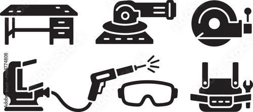 Collection of Workshop Tools and Safety Gear Icons