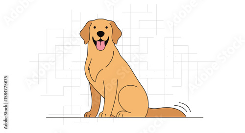 An Adorable Golden Retriever Dog Sits Happily with its Tongue Out in a Playful Pose