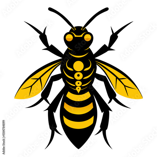 A striking black and yellowjacket contrast shows this wasp in sharp detail, perfect for illustrating stinging insects or hymenoptera, silhouette