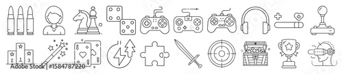 Gaming, Video Games, and E-sports Outline Vector Icon Set
