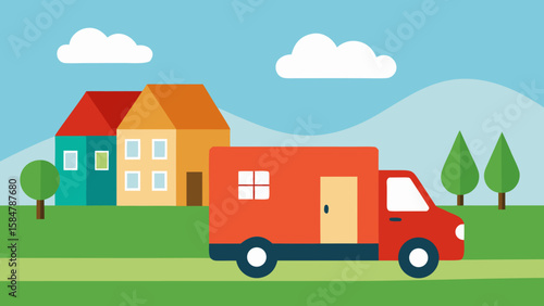 Delivery Truck in Clean Suburban Street