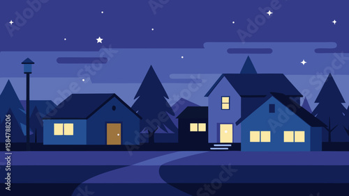 night suburban starry sky scene