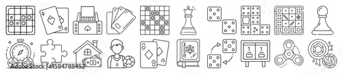 Tabletop Board Games and Casino Gambling Outline Vector Icon Set