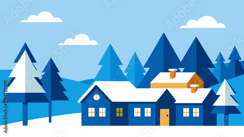 winter suburban snow covered roofs trees