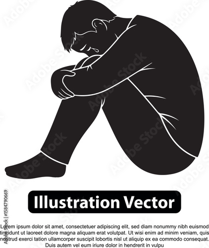 A silhouette depiction of a person curled up, expressing sadness and despair.