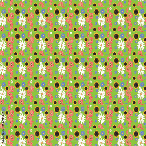 Bright floral seamless vector patterns bring a cute, retro, and fun spring decoration to any design, perfect for summer love and colorful Christmas art illustrations