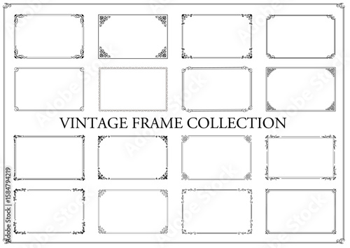  vintage frame set 7_black／サンプルテキスト・背景無しで使いやすい黒のビンテージフレームセット7