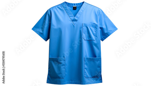 blue medical scrub top with pockets for healthcare professionals, isolated on transparent background form