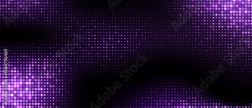 Purple halftone background, abstract glittering dots backdrop, disco texture design, shiny confetti banner. Vector illustration.