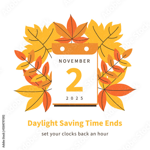 Daylight saving time begins at march 9, 2025 banner. Spring Forward Time. Simple banner with alarm clock and info about changing time. Clock change forward one hour. Reminder schedule. USA and Canada