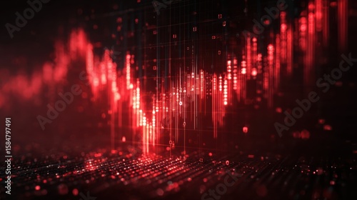 Abstract digital financial graph showcasing red data trends on a dark background for tech and finance themes.