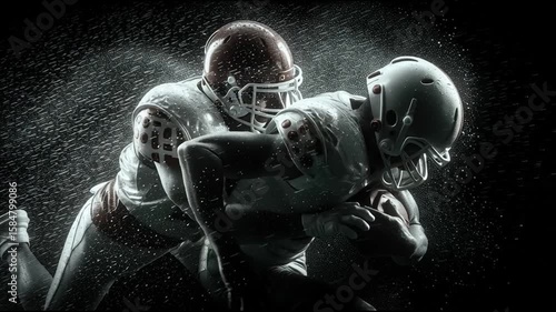 Wallpaper Mural Two American football players collide in a dramatic tackle under stadium lights with rain spraying through the air. Torontodigital.ca