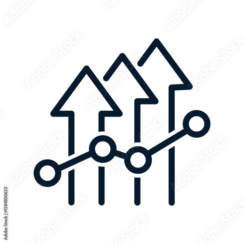 Up arrows, diagram. Concept of increasing income, productivity, start-up. Vector linear icon isolated on white background.