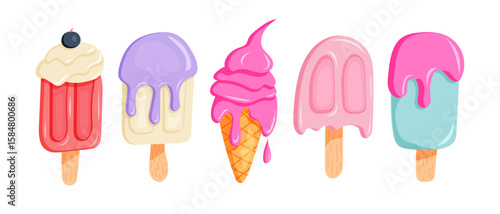Cute kawaii ice cream set with multiple designs and bright colors
