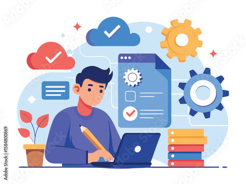 Flat Design Developer Writing Code Illustration