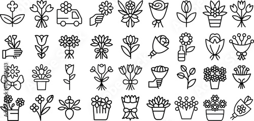 Flower Bouquet Service Icon Set,vector illustration