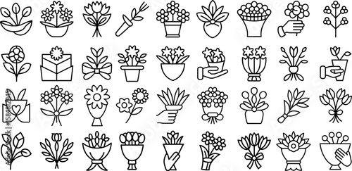 flower bouquet icon set vector illustration