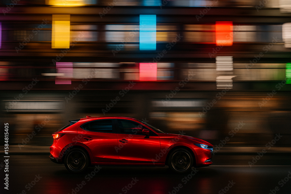 Red SUV car across the city at night Red SUV car across the city at night