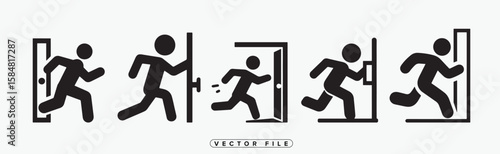 Emergency Exit Pictogram Running Man Through Door Evacuation Sign Safety Symbol