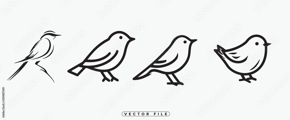 Obraz premium Two Simple Bird Icons in Black Outline on White Background