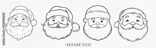 Two Santa Claus Heads Outline Vector Illustration for Coloring Book