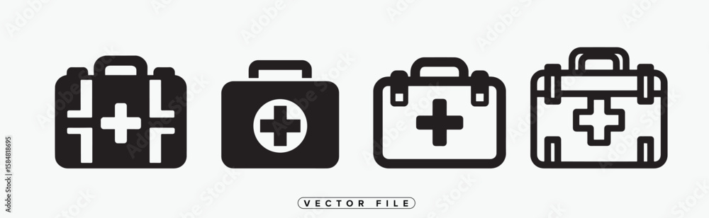 Fototapeta premium First Aid Kit Icon Set in Black and White Vector Style