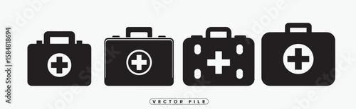 Two Black and White First Aid Kit Icons Vector Illustration