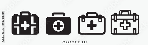 First Aid Kit Icon Set in Black and White Vector Style