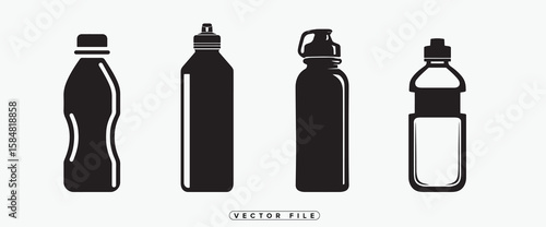 Vector Illustration of Two Black Water Bottles on White Background