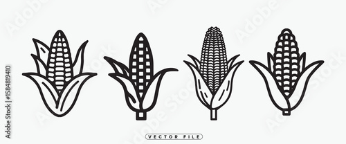 Two Corn on the Cob Icons in Black and White Vector