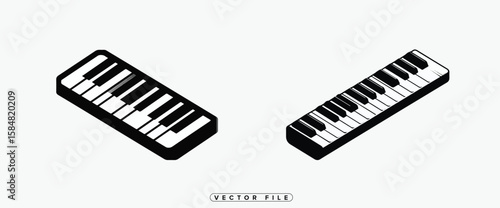 Isometric Piano Keyboard Illustration in Black and White Style Vector