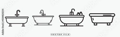 Minimalist Bathtub Line Art Illustration for Bathroom Design and Decoration