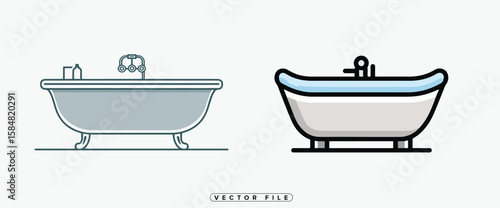 Two Bathtubs Illustration Modern and Classic Style Isolated on White Background