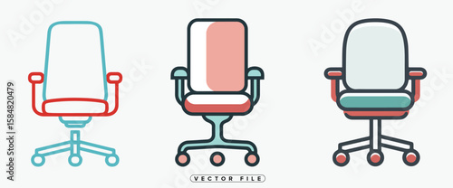 Illustration of a Modern Office Chair with Wheels and Armrests