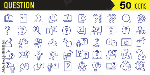 Collection of 50 question mark icons representing inquiry and problem solving concepts