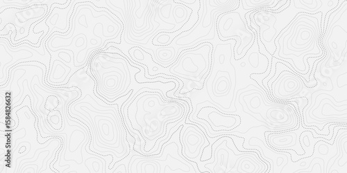 topographic contour doted style line white textured surface and circle with contour map waves paper topo relief line map mountain background. Curved line topo seamless topography.