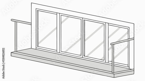 Vector Rectangular translucent glass pane with subtle design, showcasing modern balcony railing