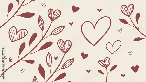 Vector Beautiful pattern featuring dark pink hearts and delicate floral elements creates charming