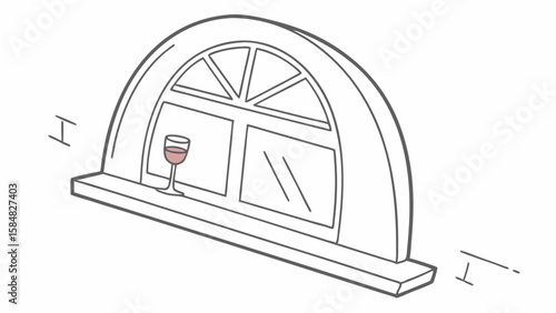 Vector Curved glass pane with wine glass on ledge creates cozy atmosphere