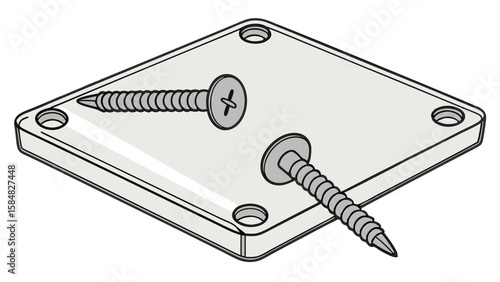 Vector Square glass piece with screws attached, showcasing simple design and functionality